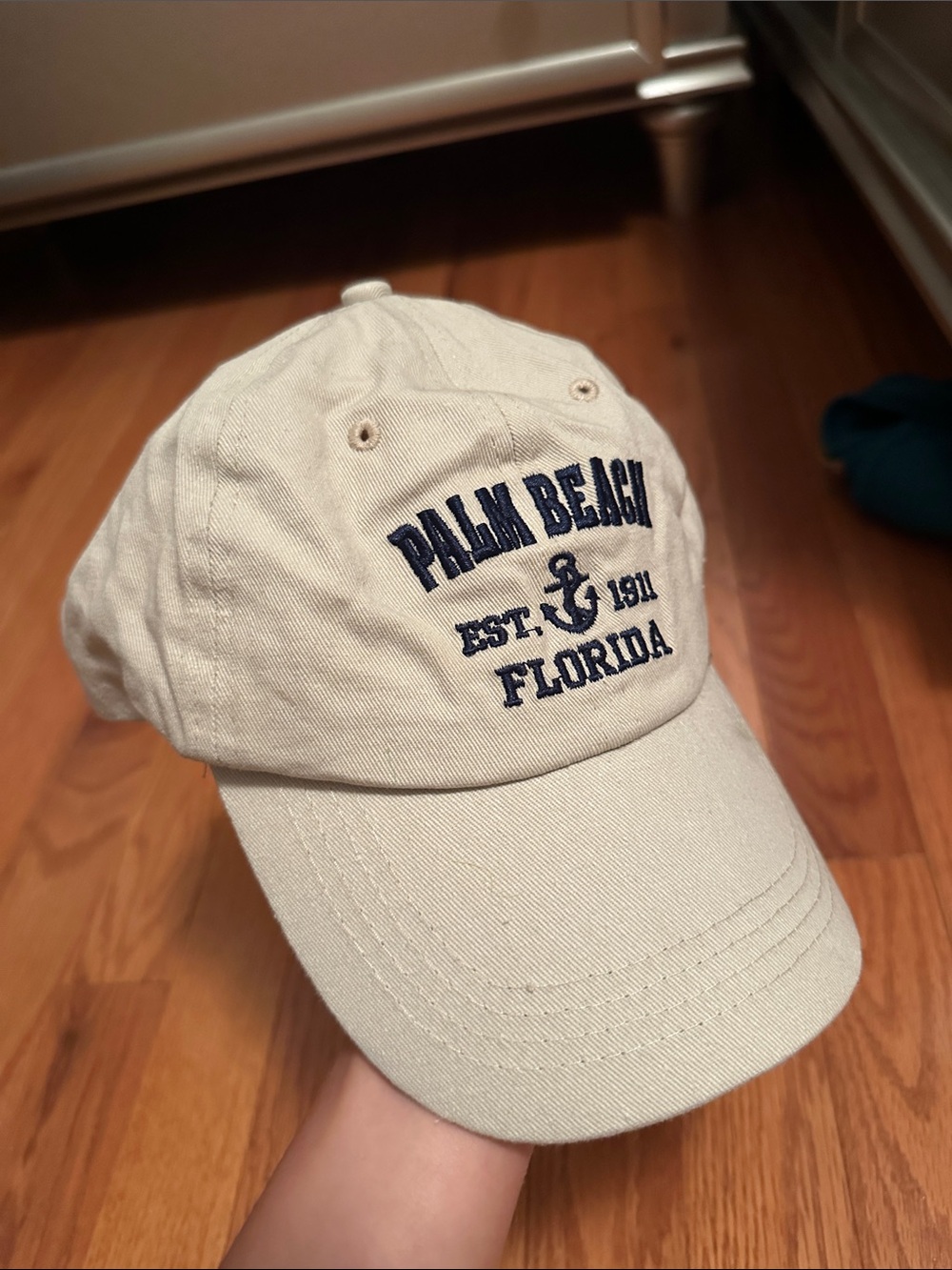 Palm Beach Florida Embroidered Dad Hat - Light Beige with Navy